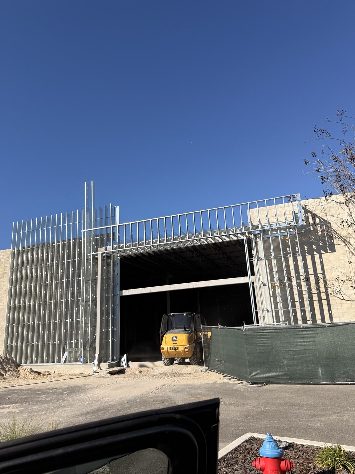 Side view of exterior framing during construction